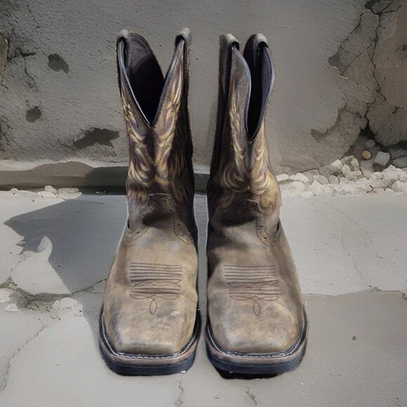Justin Stampede Brown Leather Square Toe Western Cowboy Boots Mens Size 9.5 EE main image 6
